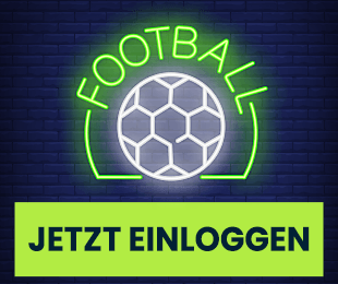 wettigo-sport Leuchtendes Football Symbol mit Fußballmotiv und dem Hinweis Jetzt einloggen im Zusammenhang mit dem Wettigo Sport Willkommensbonus